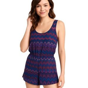 Forever 21 Romper Small Multicolor Sleeveless Boho Elastic‎ Waist Pockets Retro